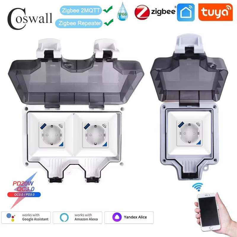 Outdoor Power Outlet Waterproof - Coswall IP66 Waterproof EU Socket Tuya